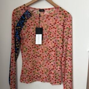 ATLEIN Chic Floral Mesh Long Sleeve Top - Size M